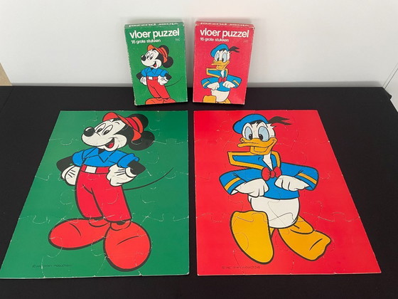 Image 1 of Vintage 1980s Mickey Mouse and Donald Duck Disney Puzzles Hema Vloer Puzzels