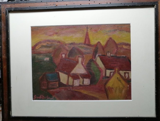 G De Smet 2 x Village Views Oil on Cardboard in P-Partout – Paintings & Drawings, Paper (photo 4 of 9)