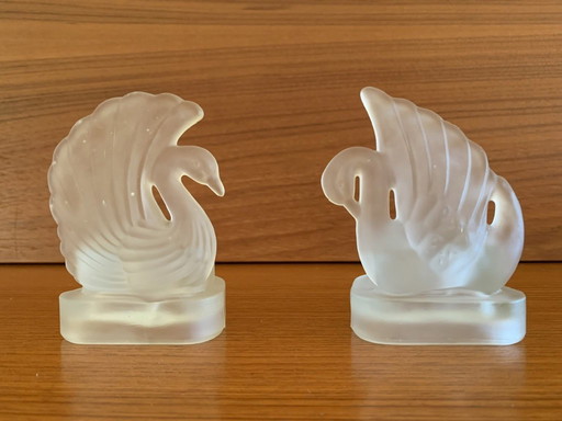 Bougeoirs cygnes en verre dépoli, style Art déco, lot de 2, années 1930