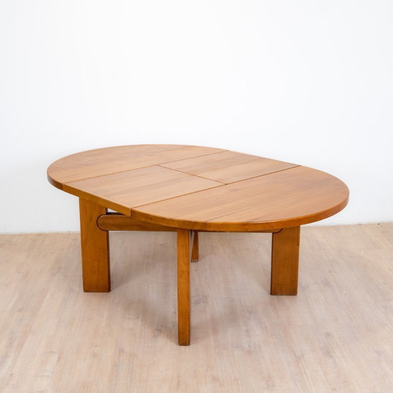 Image 1 of Round Elm Table with Extension by Maison Regain, 1985