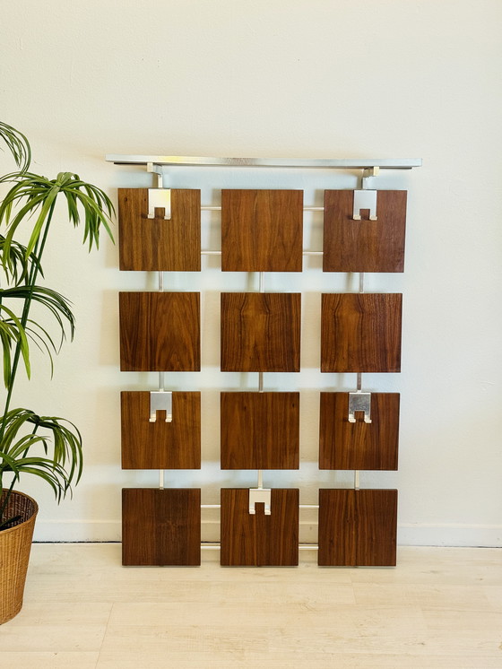 Image 1 of Vintage wall coat rack 1960s teak with chrome