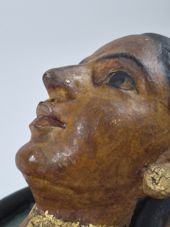 Pair of antique terracotta polychrome portrait busts from Rajasthan – Sculpture, Ceramic, Wood (photo 13 of 15)