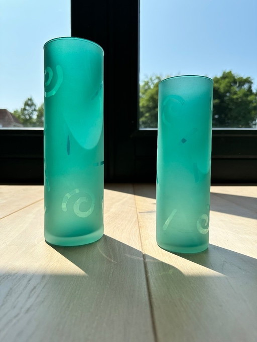 2 vases décoratifs en verre vert mat par BestForm