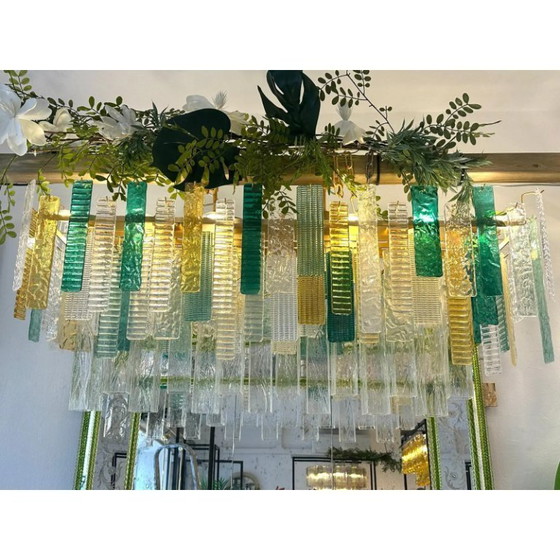Image 1 of Monumental Rectangular Strip “Listelli” Murano Glass Chandelier by Simoeng