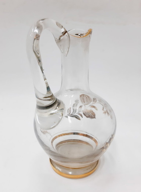 Image 1 of Vintage glazen kan uit de jaren 60, gouden bloemenpatroon