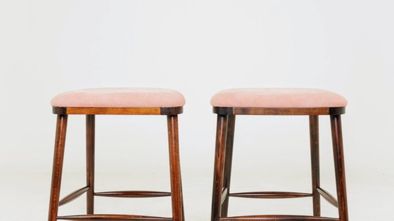 Image 1 of Sgabelli da bar in velluto a coste rosa, set da 2 in legno massello