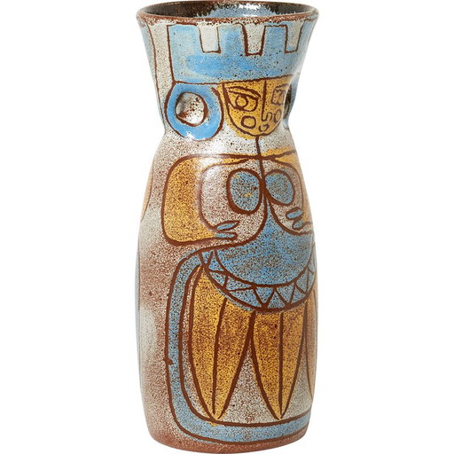 Vase vintage en céramique émaillée de la collection Maya d'Accolay, 1950