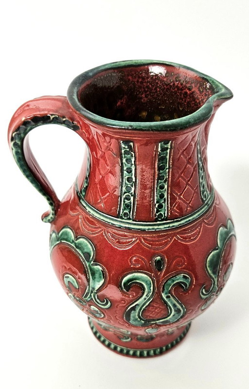 Brocca in ceramica dipinta a mano vintage GMUNDNER Keramik Austria, metà secolo