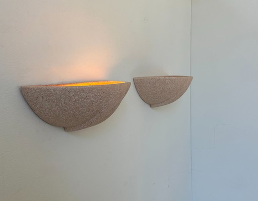 Coppia di applique vintage in gesso, rosa maculato, Francia 1970