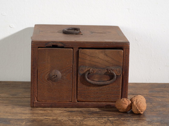 Antica scatola di legno giapponese con cassetto – Periodo Meiji–Taishō (c.1890–1920) – Armadi contenitori (photo 40 of 40)