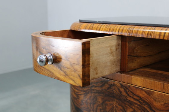 Image 1 of Pair 1930s Czech Art Deco Walnut Nightstands