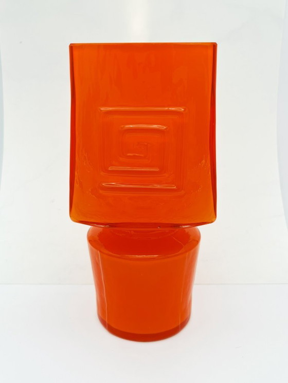 Image 1 of Retro Fans - Vaas - Jaren 60 - Fel Oranje -Fåglavik Glasbruk -Zweden
