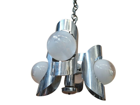 Image 1 of Iconic 1970s Vintage Chandelier – Space Age Design in Chrome Iron