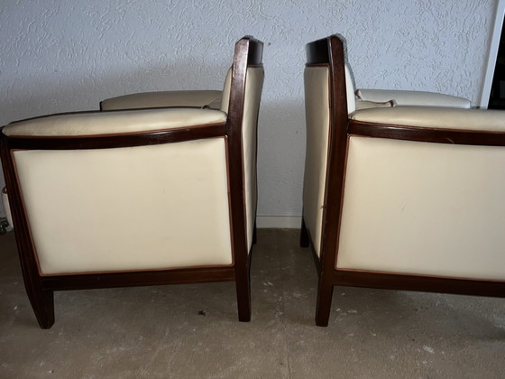 2 Fauteuils cuir blanc /crème – Bois (photo 3 of 7)