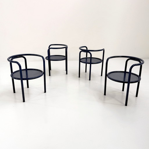 Set of 4 Night Blue Locus Solus Chairs by Gae Aulenti for Poltronova, 1960s
