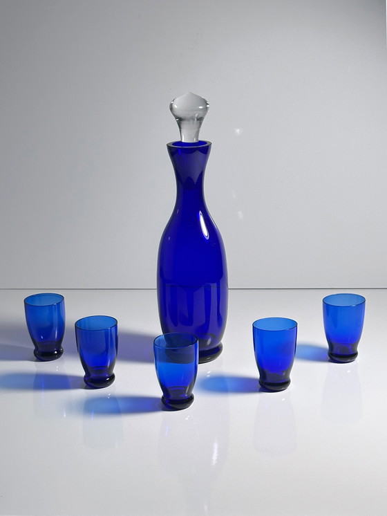 Image 1 of Kobalt Blaues Böhmisches Schnaps / Likör Set aus den 1960er