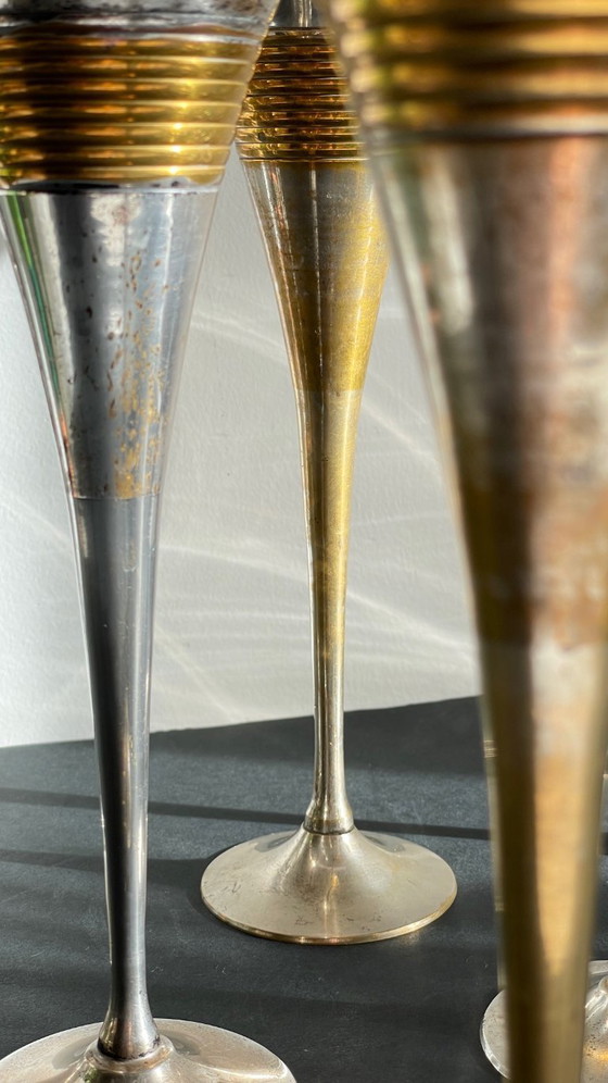 Image 1 of 6 vintage champagneglazen van verzilverd messing