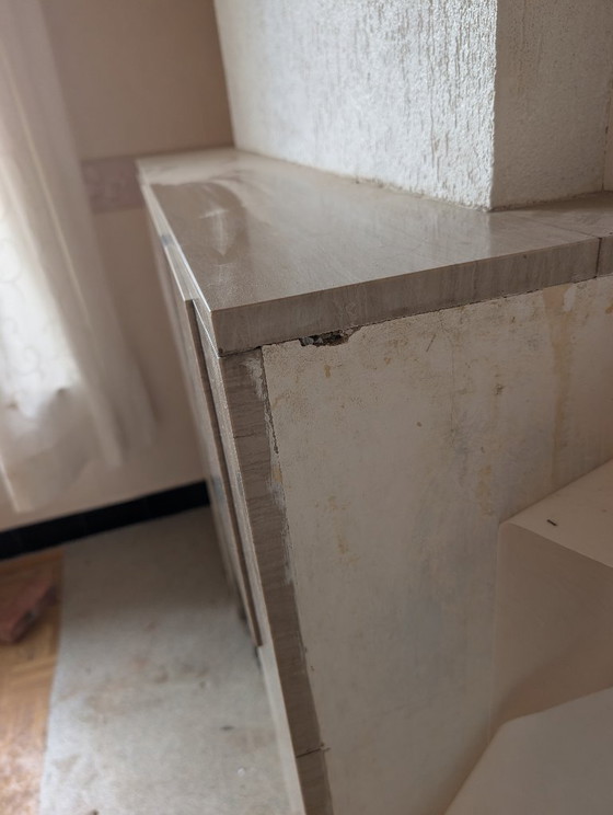 Mid-Century Decorative Fireplace Surround - Travertine & Marble - Vintage, 1960s, Decorative Objects, Beige (photo 3 of 5)