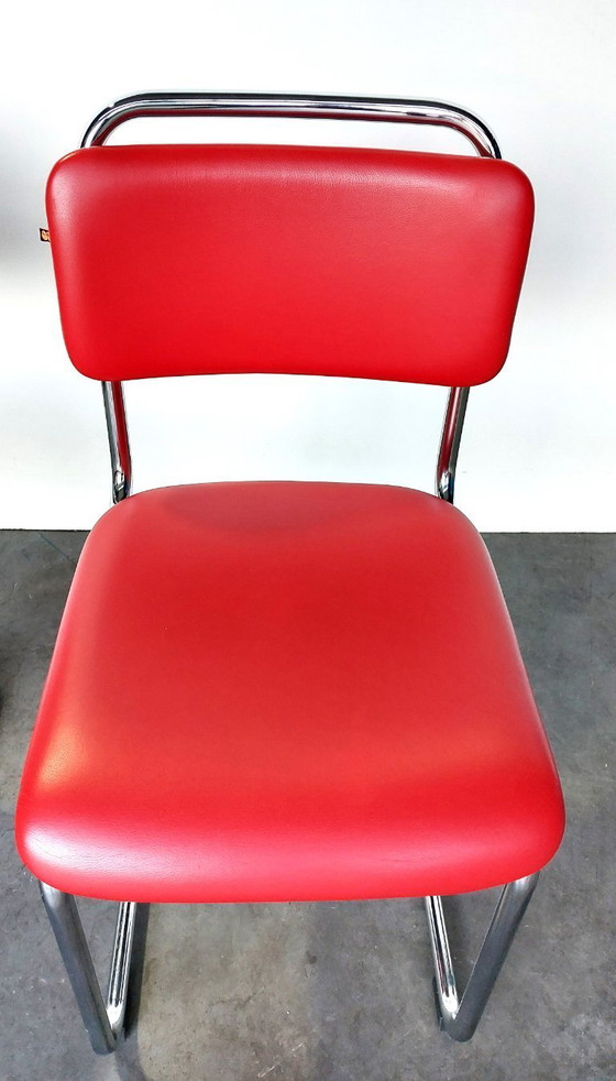 Image 1 of 4 sillas Gispen 101 | cromo pulido | cuero rojo | como nuevas