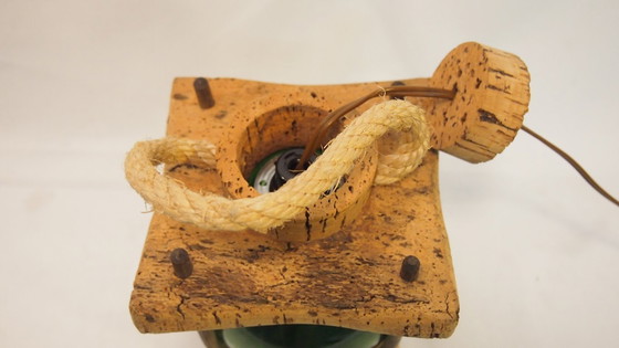 Image 1 of Franse Mid-Century Nautische Lantaarn Tafellamp, Mediterraan Kurk & Gerookt Glas, Jaren 60 Kustontwerp, Vintage Zeedecoratie