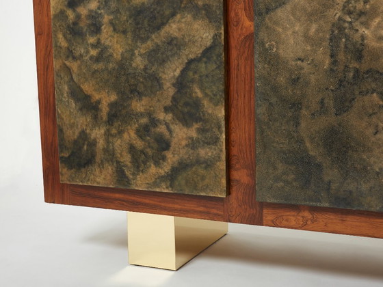 Image 1 of Belgian brutalist rosewood resin and brass sideboard 1970