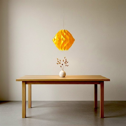 Portuguese Mid Century Modern yellow acrylic layered geometrical origami hanging lamp 1970s