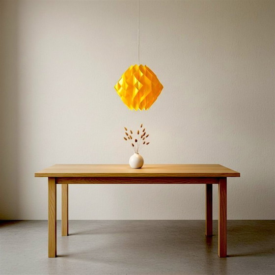 Image 1 of Portuguese Mid Century Modern yellow acrylic layered geometrical origami hanging lamp 1970s