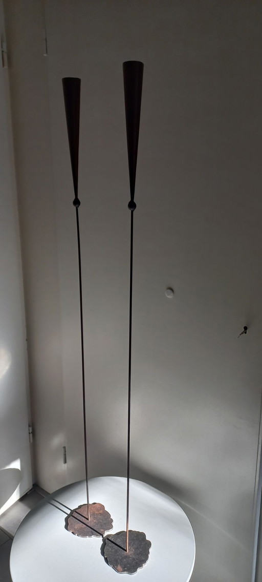 Pieter Spruyt Brutaliste Style Memphis Design Bougeoirs et chandeliers Cuivre Set de deux