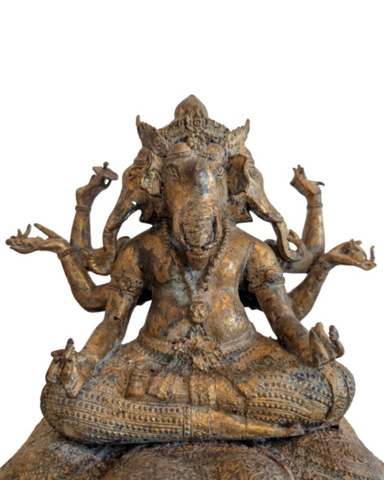 Image 1 of Raro Newar Ganesha del XVII/XVIII secolo su Airavata – Dorato a fuoco – 49 cm