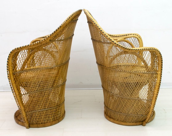 Image 1 of Pareja de sillones de mimbre modernos de mediados de siglo Emmanuelle de Kok Maison, años 70
