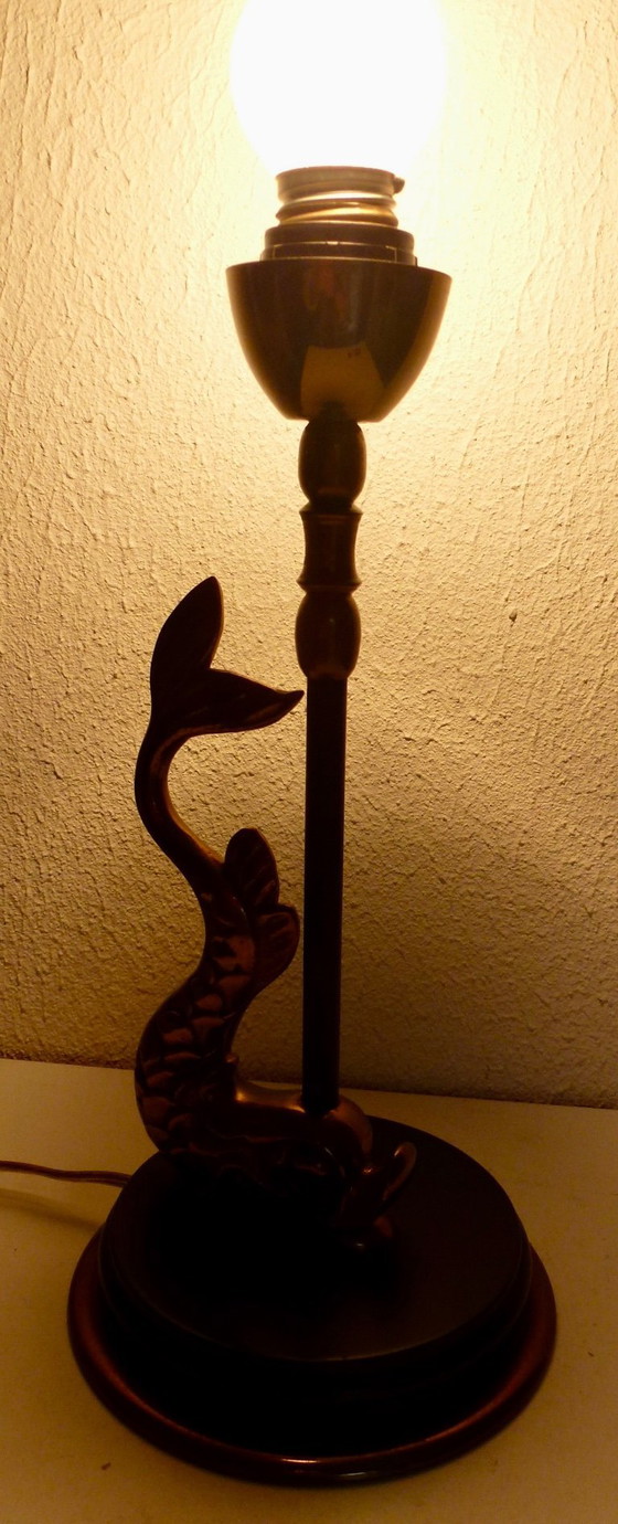 Image 1 of Table lamp with Koi Carp in brass