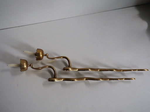 Candlestick Pair Of Mid Century Snake Candle Holders - Bronze