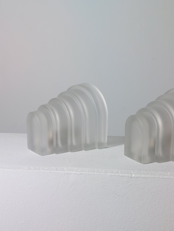 Image 1 of Coppia di lampade da parete a più livelli, vetro smerigliato, anni '80, E14, Art Déco Revival