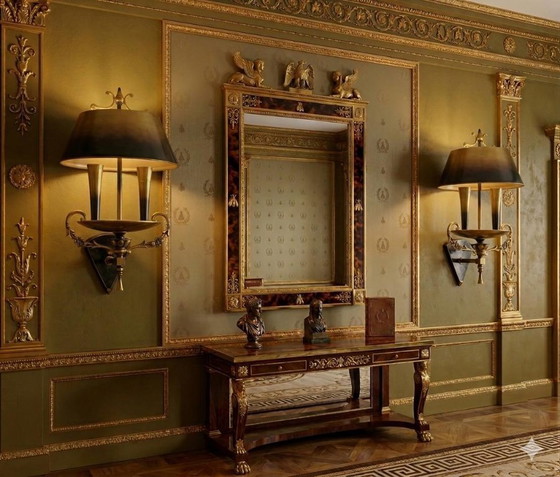 Image 1 of Empire-stijl bouillotte wandlampen van plaatmetaal en verguld brons.