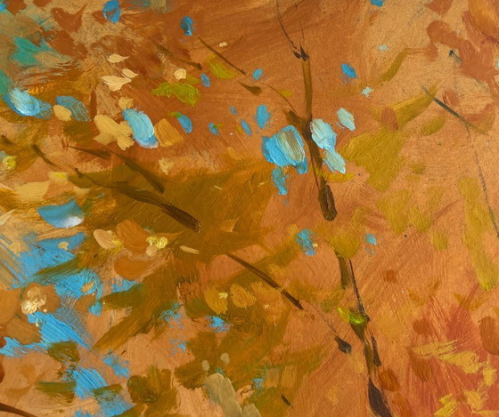Image 1 of Original Oil Painting Autumn Coastal Landscape The whisper of autumn leaves over the river