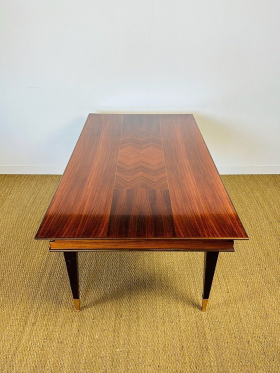 Image 1 of Modernist rosewood dining table with chevron marquetry, 1950