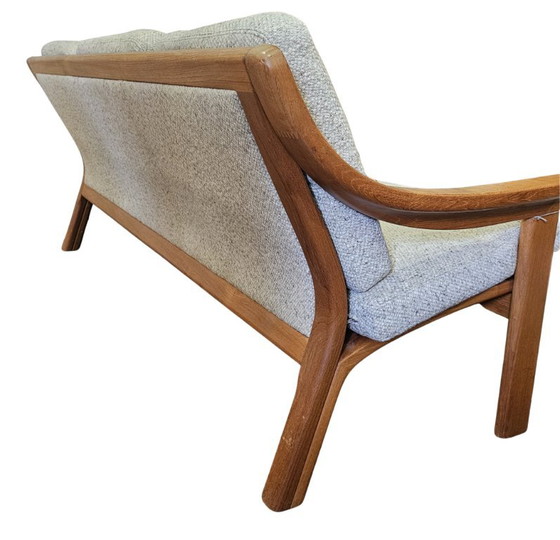 Mid Century Dänisches skandinavisches Dreisitzer-Sofa, 3-5 Sitzer Sofas, Holz, Stoff, Beige, Vintage (Foto 11 von 13)