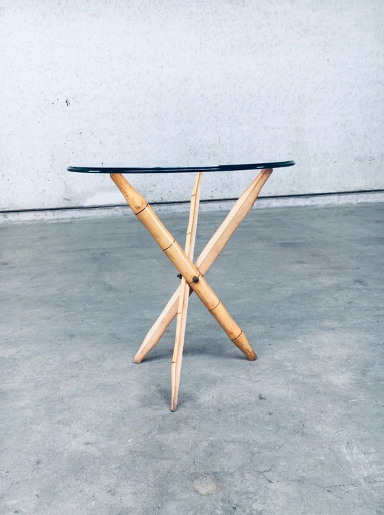 Image 1 of Vintage 1970's Design Faux Bamboo Folding Tripod Side Table