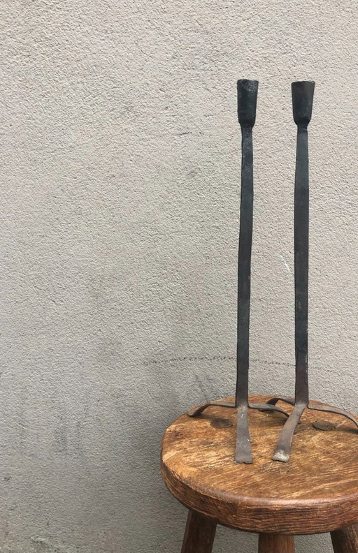 Set of 2 slender Midcentury Modern candlesticks.