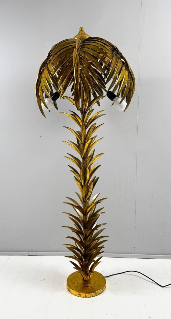 Image 1 of Gran lámpara de pie/palmera estilo Hollywood Regency, al estilo de Maison Jansen, Francia, década de 1970