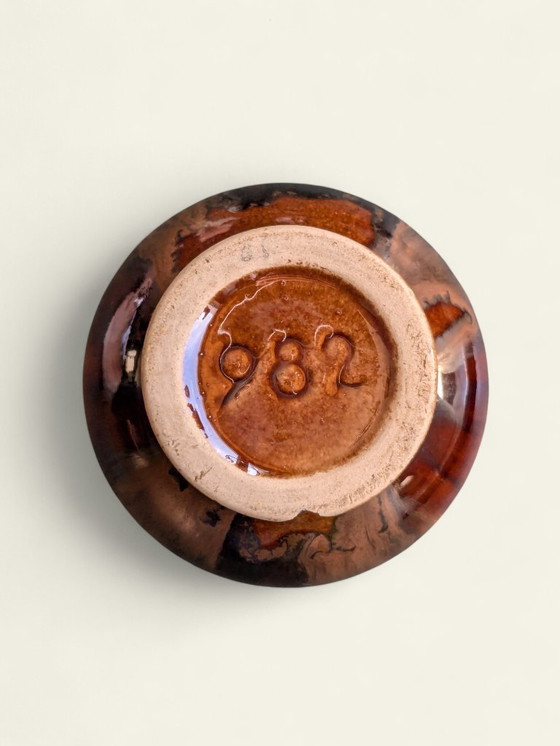 Image 1 of Vintage fruitschaal van Dümler&Breiden met bijpassend vaasje | 70s keramiek in bruin-oranje-beige