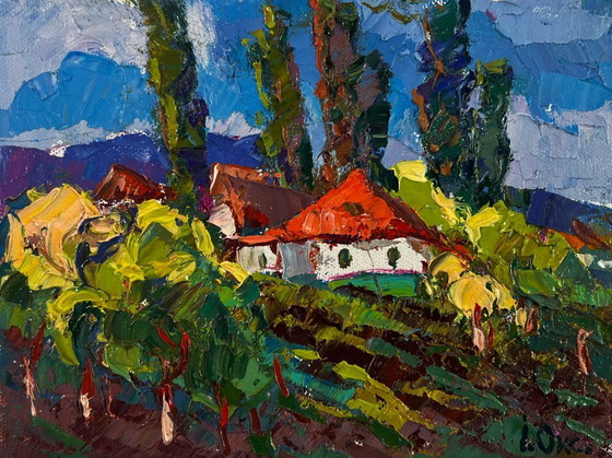 Image 1 of Original Oil Painting Summer Village Landscape Childhood in the aromas of grass