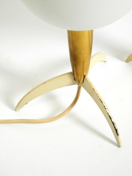 Image 1 of Two Mid-Century Modern rocket table lamps in brass and glass