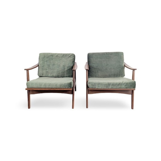 2x Midcentury armchairs Vintage easy chair teak retro green Danish
