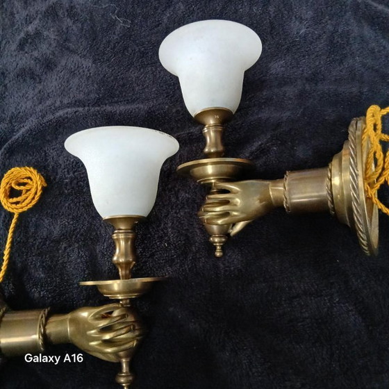 Image 1 of Espléndidos apliques de pared grandes con manecillas de bronce macizo