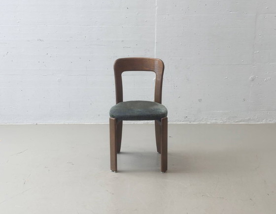 Stapelbare stoelen van Bruno Rey met groene stoffen zittingen voor Dietiker, Zwitserland, jaren 70. (photo 2 of 13)