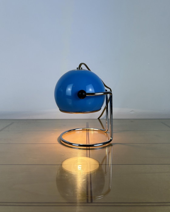 Image 1 of Table Lamp, Targetti Sankey Metal, Eyeball, 70s, Italy, Space Age, Sputnik design, 1970s, Blue Vintage Lamp with Chrome Stand