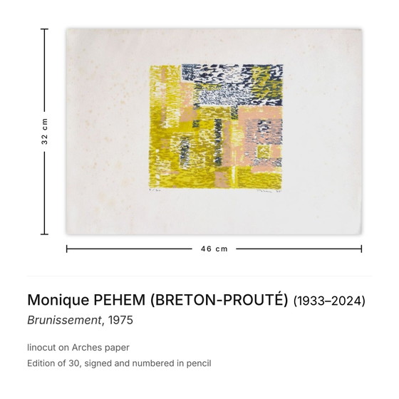 Image 1 of Monique PEHEM (BRETON-PROUTÉ) Polieren Signierter Linolschnitt 1975