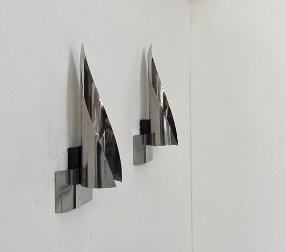 Image 1 of Paire d'appliques vintage, métal chromé, France, 1970