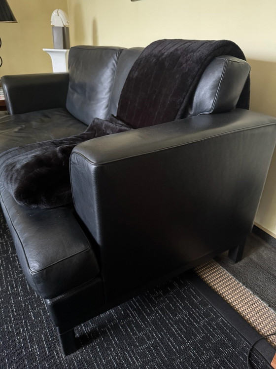 Poltrona Frau „Socrate“ / „Socrate Large“, 3er-Set Premium Ledermöbel (Schwarz), 2 Sitzer Sofas, Holz (Foto 4 von 5)